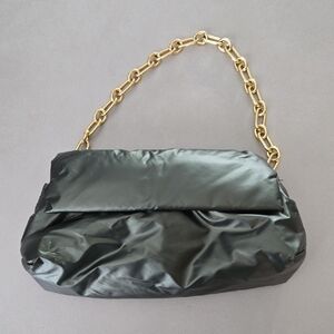 Anthropologie Metallic Puff Shoulder Bag In Green With a Gold Chain